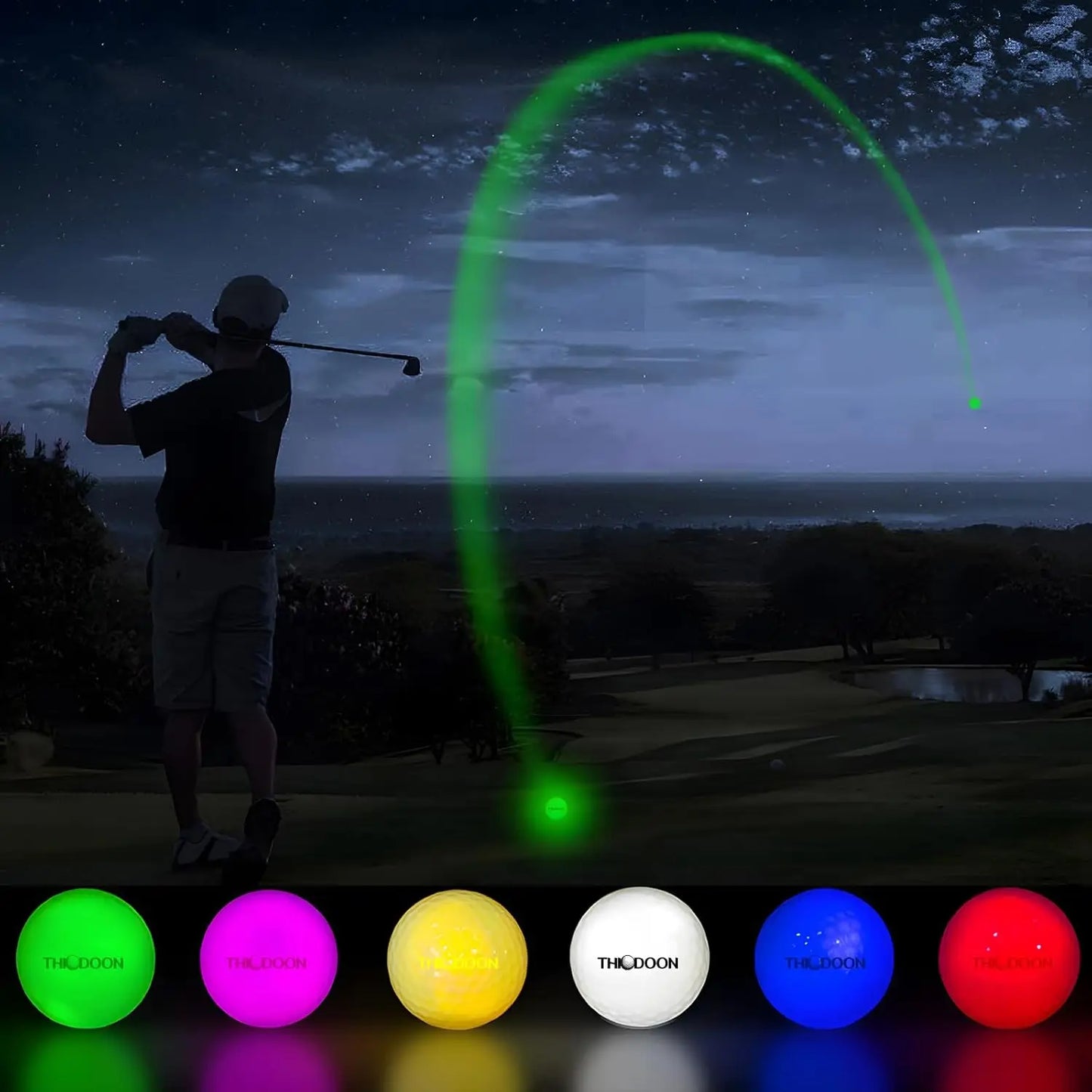 Glow in The Dark LED Golf Balls Set - 6 Pack with Multi-Colors for Night Play, Perfect Gift for All Ages